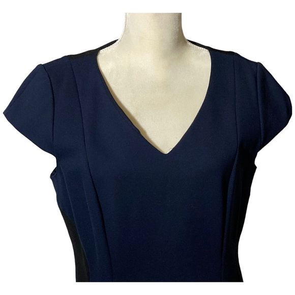 Antonio Melani Sheath Dress Womens 14 Navy/Black Cap Sleeve Stretch V Neck - Picture 3 of 9